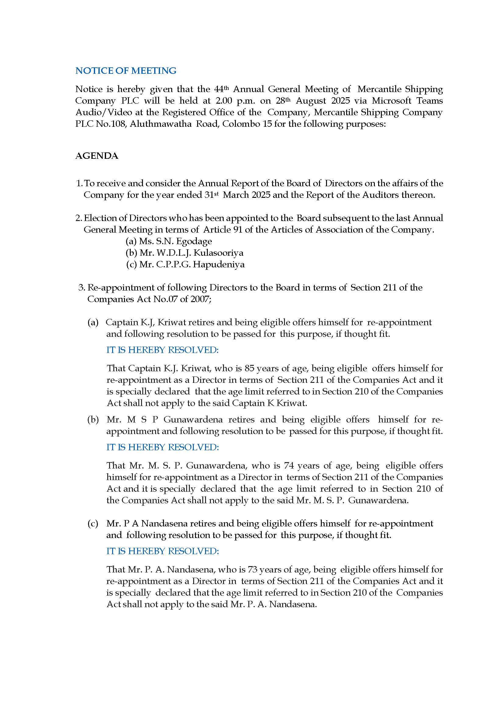 COMPANY POLICIES EFFECTED